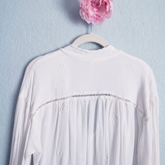 Free People White Wishful Moments Embroidered Long Sleeve Blouse - Picture 10 of 10